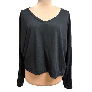 Anthropologie Black Top Small V- Neck Long Dolman Sleeves Women College Boho